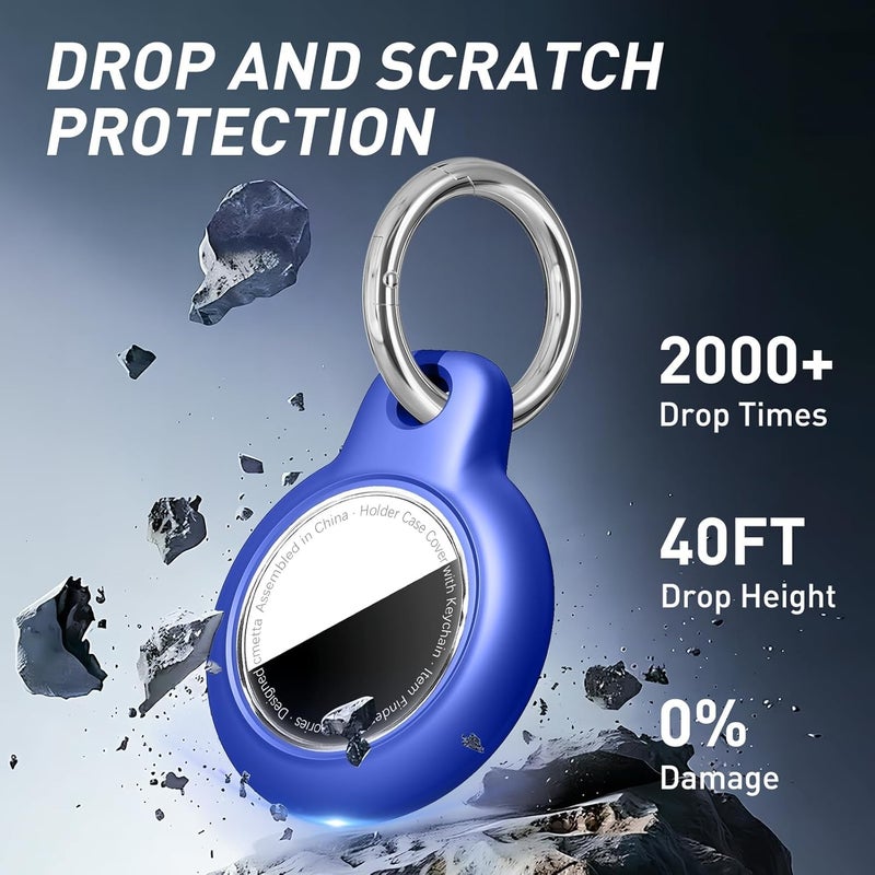 cmetta Waterproof for AirTag Holder Case with Keychain, Ultra-Thin Lightweight PC Hard Shell, Swivel Buckle for Tracking Luggage, Bags, Backpacks, Keys, Pets, Suitcases (Blue) - Image 2